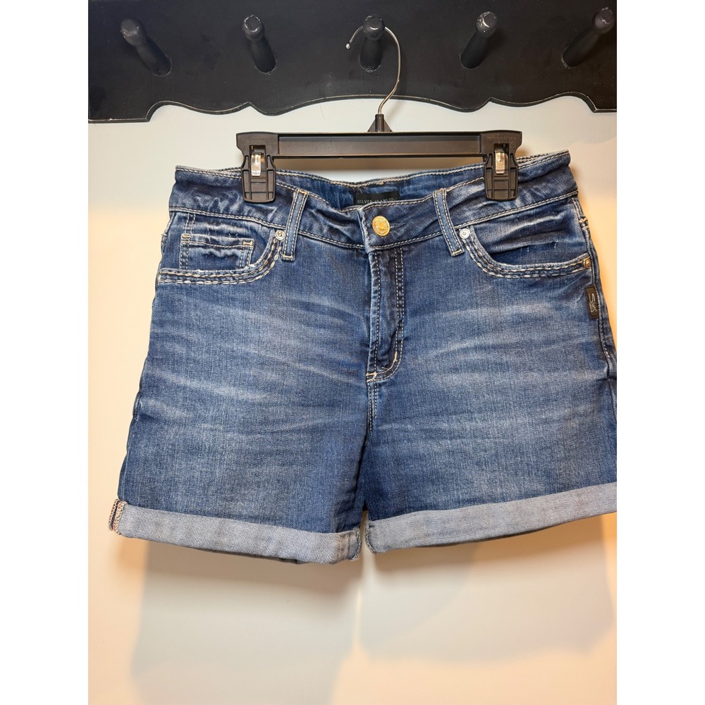 Silver Jeans Co Elyse Mid Rise Denim Cuffed Shorts Blue W27 L53017EAF395